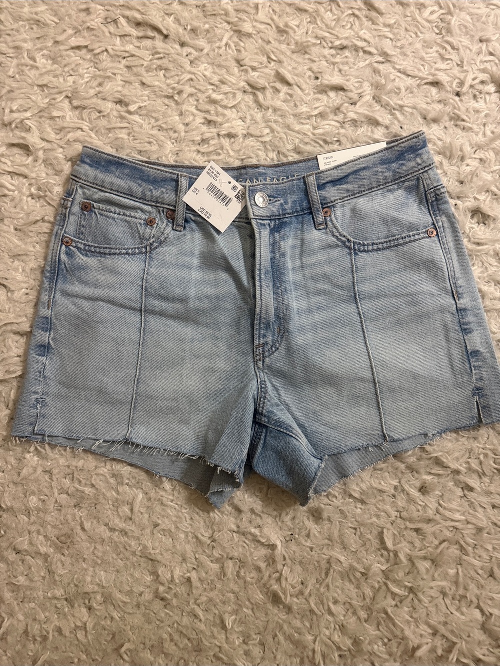American Eagle Frame Denim Light Blue High-Rise Raw Hem Cutoff Shorts
